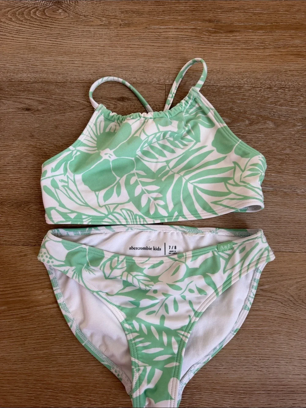 abercrombie kids Mint Green and White Leaf Print Two-Piece Swim Set